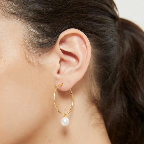 Freshwater Pearl Drop Large Hoop Dangling Earrings - House Of Pearls